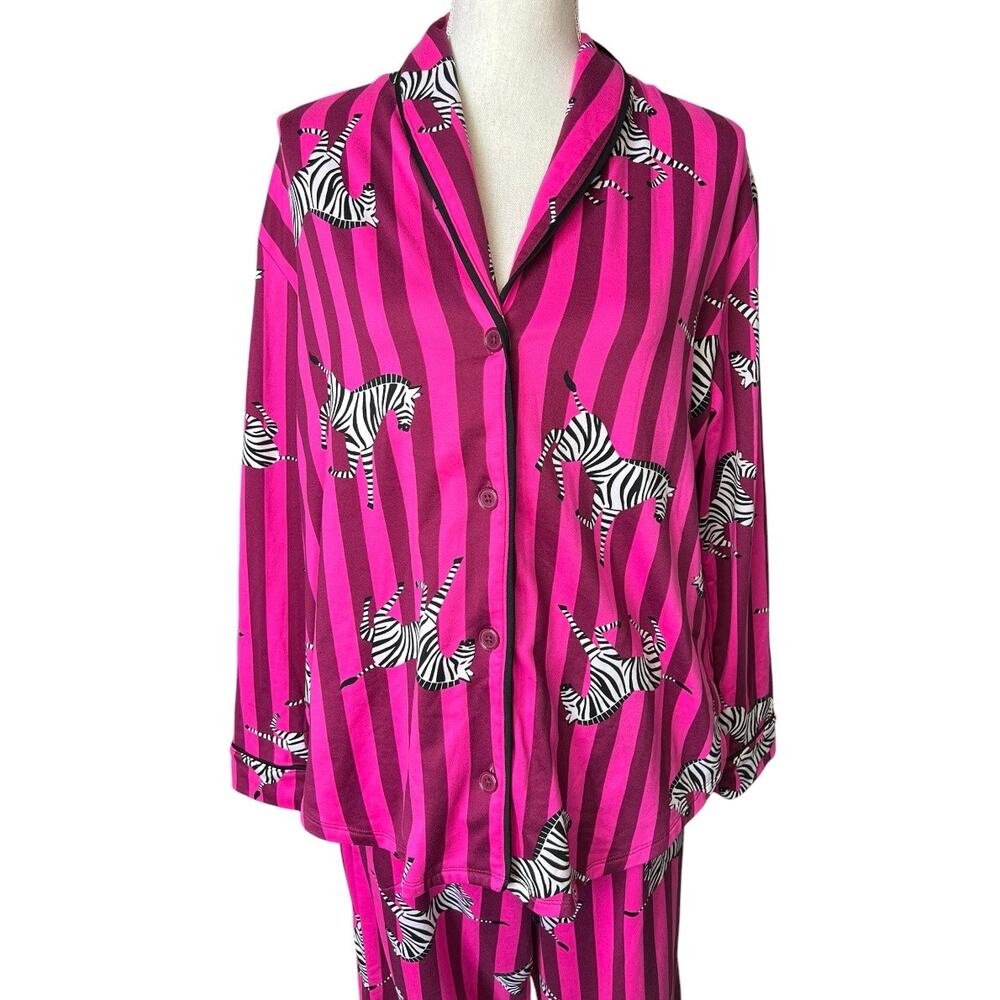 Room Service pink striped zebra pajama set size large sleepwear whimsical - Picture 2 of 10